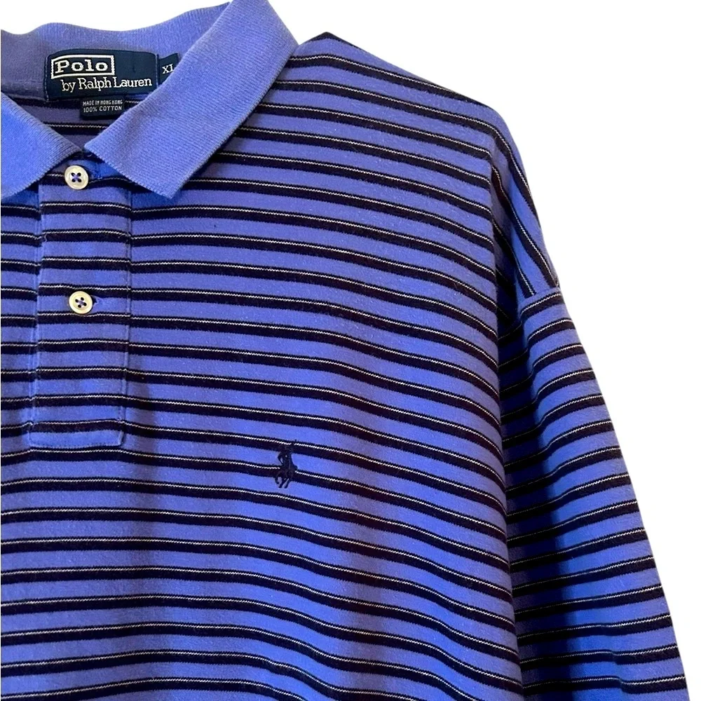 Vintage Polo by Ralph Lauren Men’s XL Blue Black Striped Short Sleeve Polo Shirt